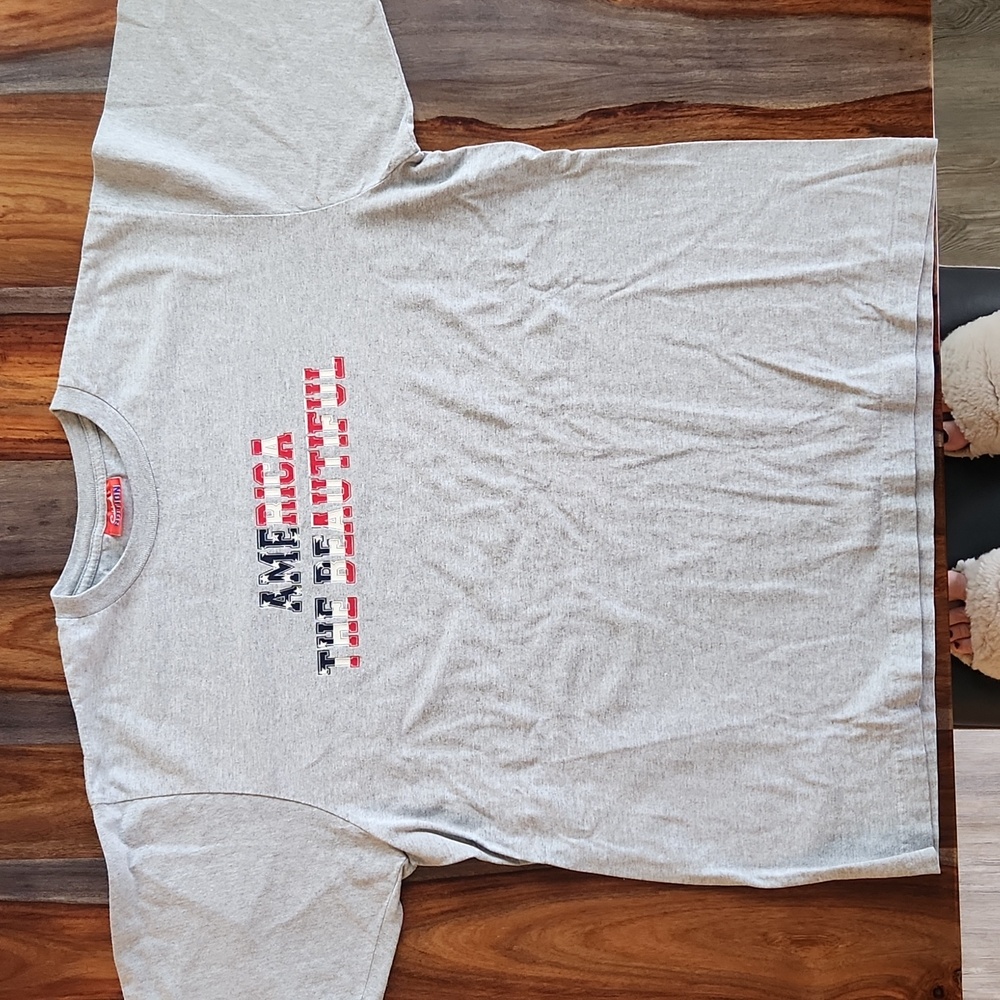 Beautiful, "America the Beautiful" T-Shirt, XL, Light Gray with Red, White, Blue